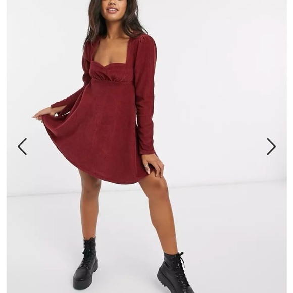 ASOS Corduroy Smock Mini Dress in Red - Picture 7 of 9